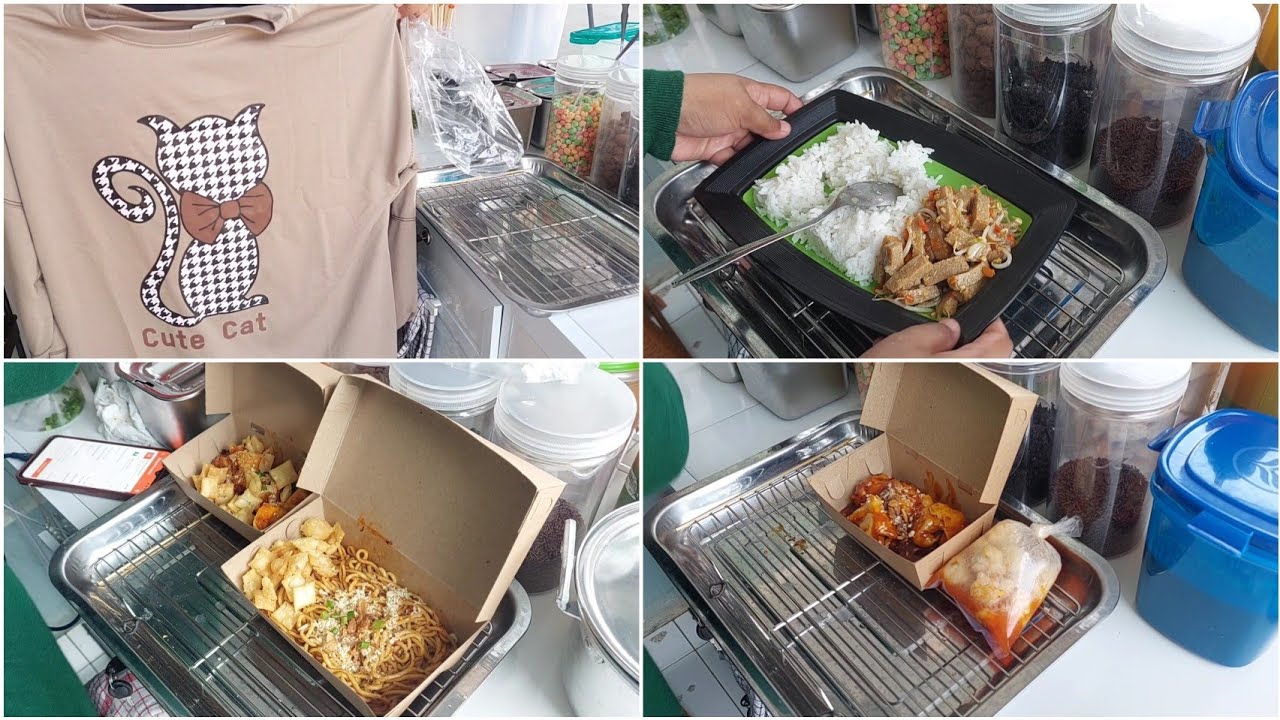 JUALAN DI KIOS. MASUK ORDERAN ONLINE. MAKAN BEKAL YANG DIMASAK DARI RUMAH. UNBOXING.