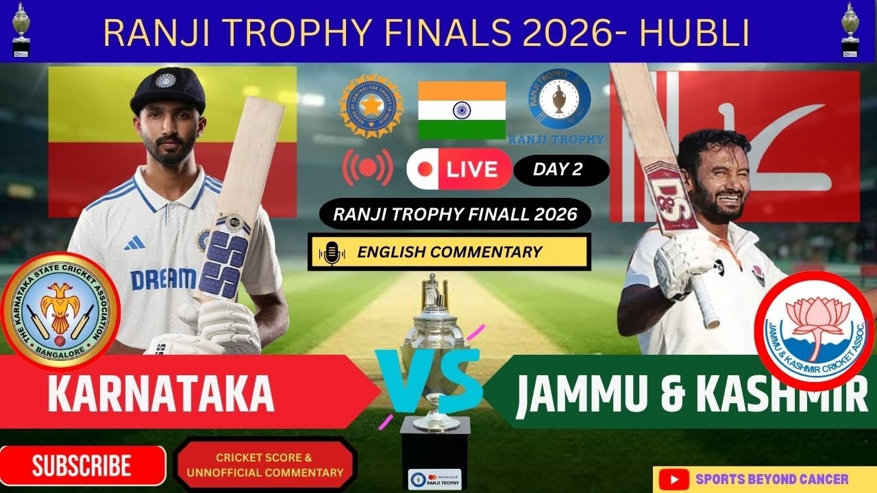 🔴 LIVE: Karnataka vs Jammu & Kashmir | Ranji Trophy 2025/26 |FINAL - Day 2| Live Commentary & Score