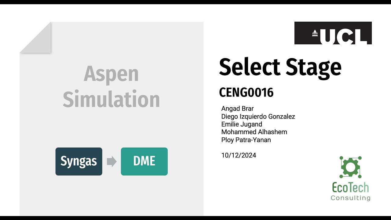 UCL Chemical Engineering Final Year Project - CENG0016 Select Video - Group E