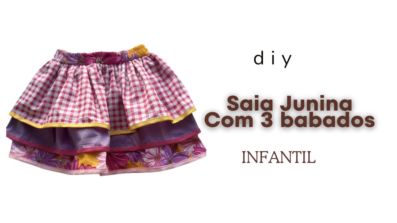 Saia para festa junina com três babados  - INFANTIL