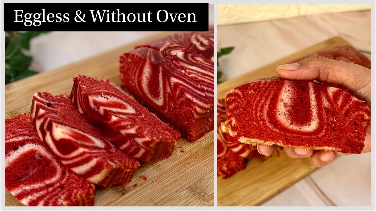 Super Soft Red Velvet Marble Cake in kadai | No Eggs, No Oven, Condensed Milk Red Velvet Cake
