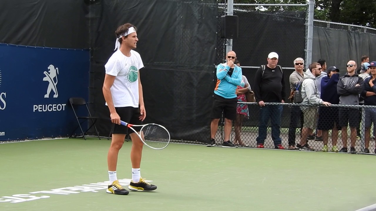 2017 Dominic Thiem practice hit w Johnson