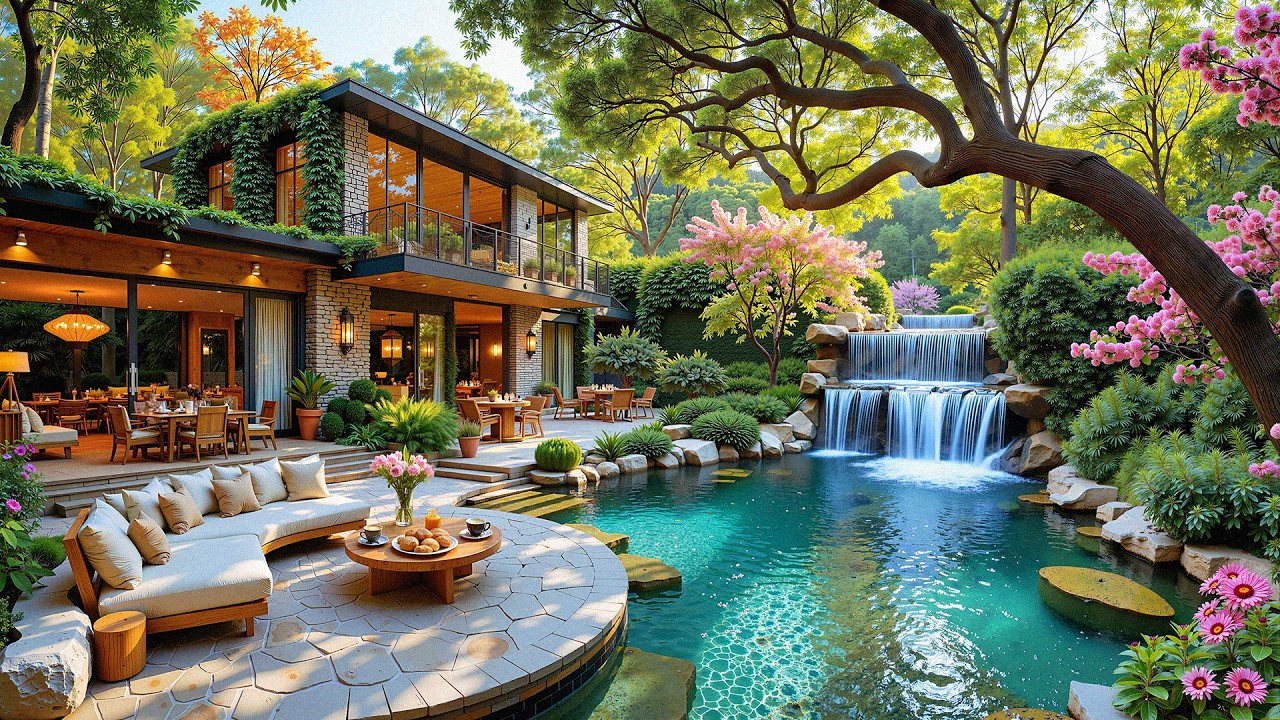 Stone Terrace Jazz | Slow Jazz Music Near Pink Flowers Is Perfect To Relax And Feel Very Calm