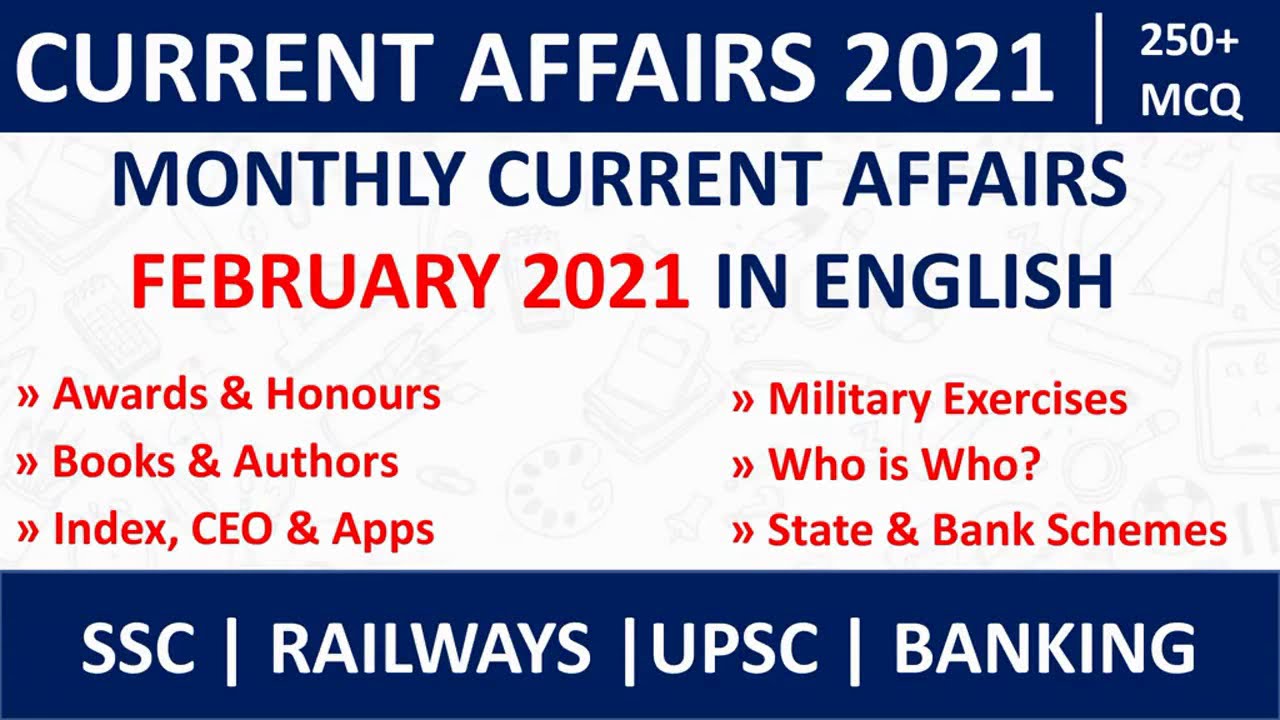 Monthly Current Affairs February 2021 English | Current Affairs 2021 | MCQ Questions for Exams