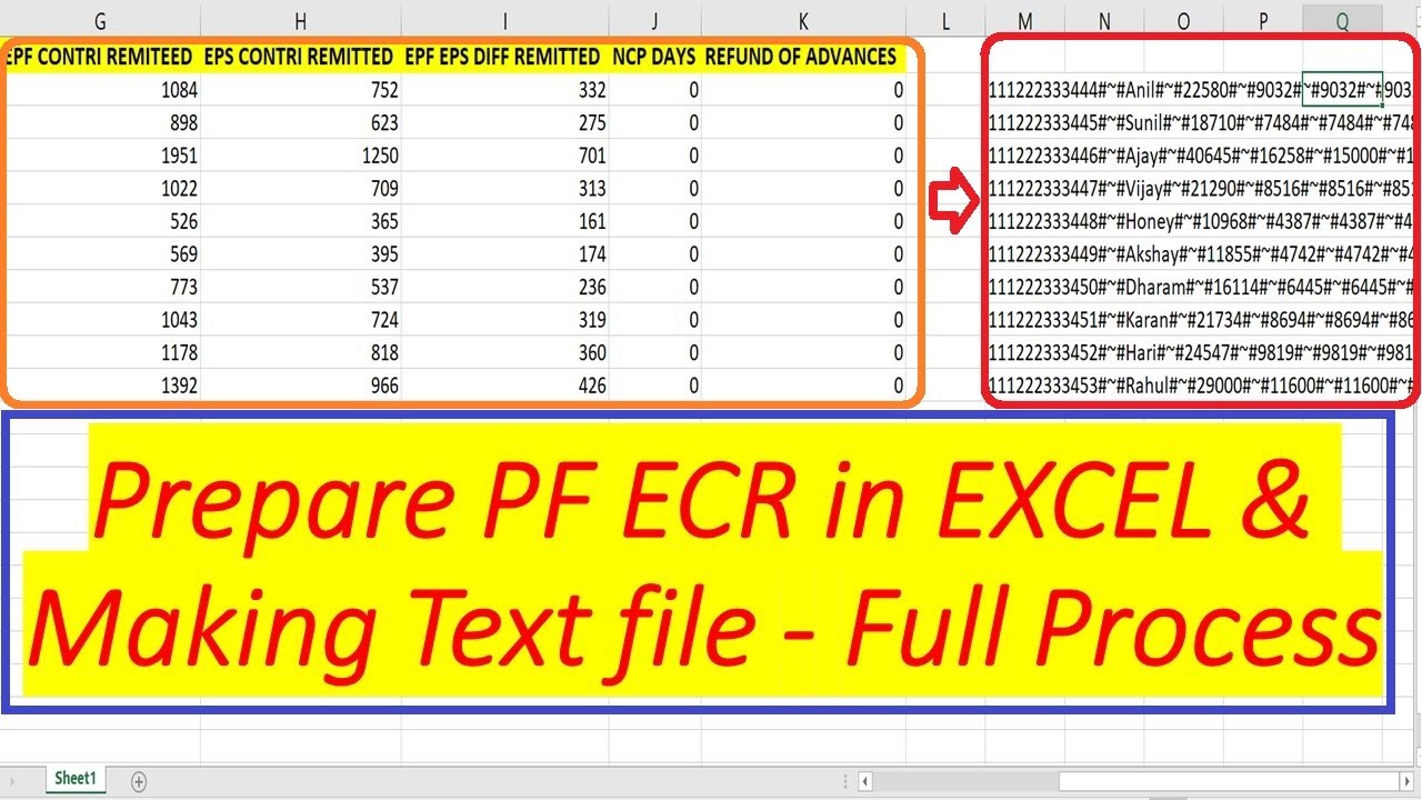 PF ECR in Excel & Text file full process  -  PF ECR Excel कैसे तैयार करें?
