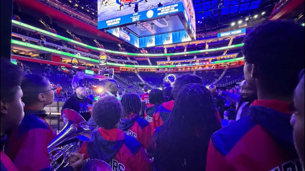 Southfield A&T marching warriors at the 2026 Detroit pistons hbcu night floor show