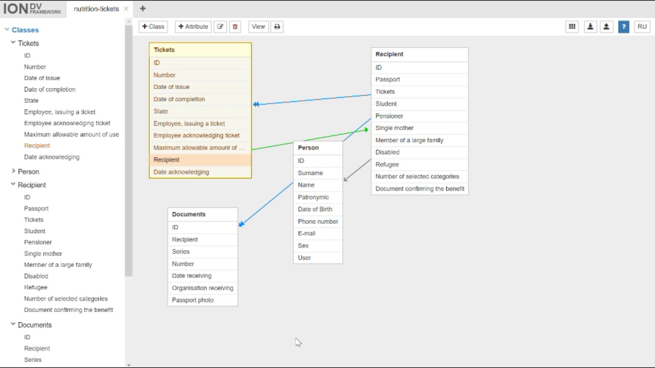 IONDV. Studio: Visual development of software for accounting of nutrition-tickets