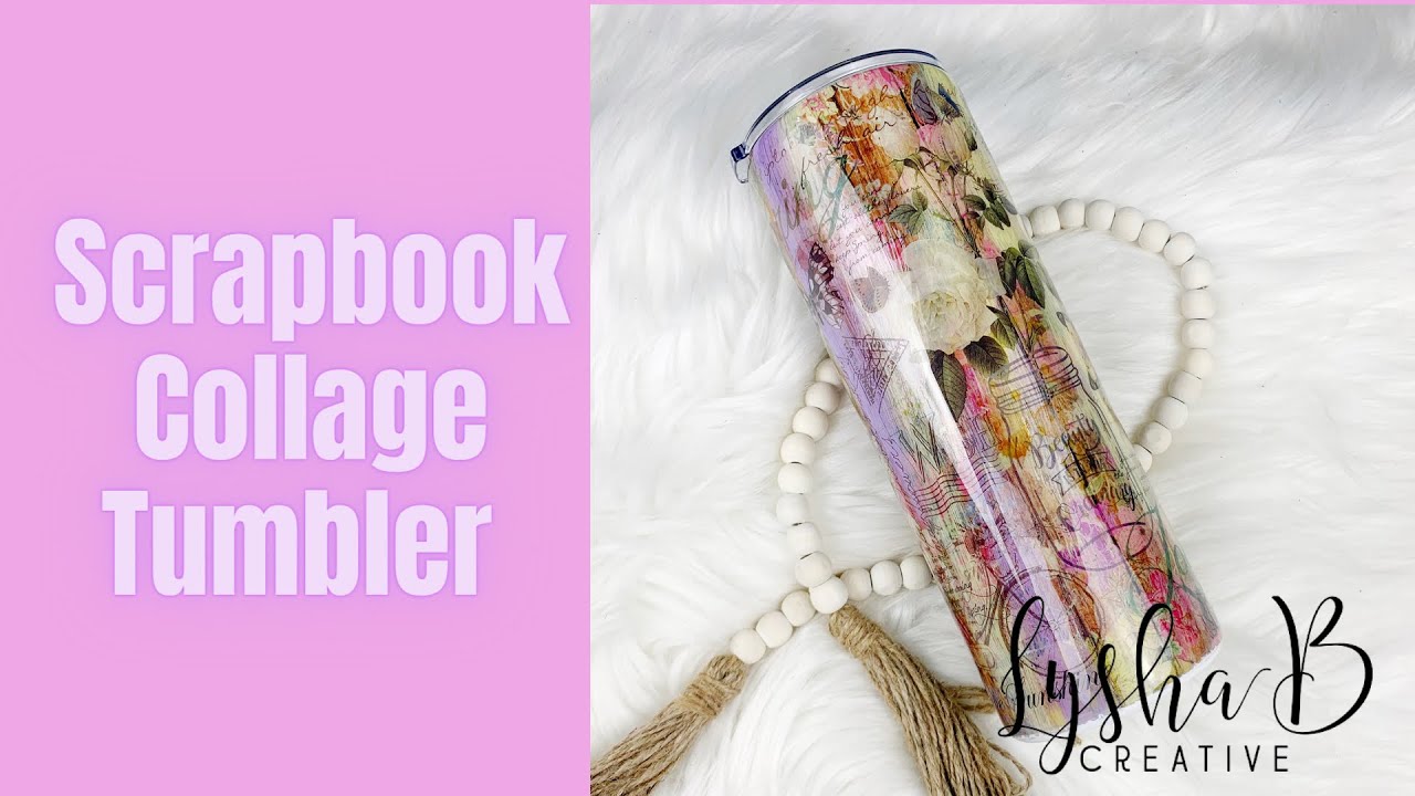 Vintage scrapbook collage tumbler, Rustic Floral Tumbler, Vinyl wrap tumbler design