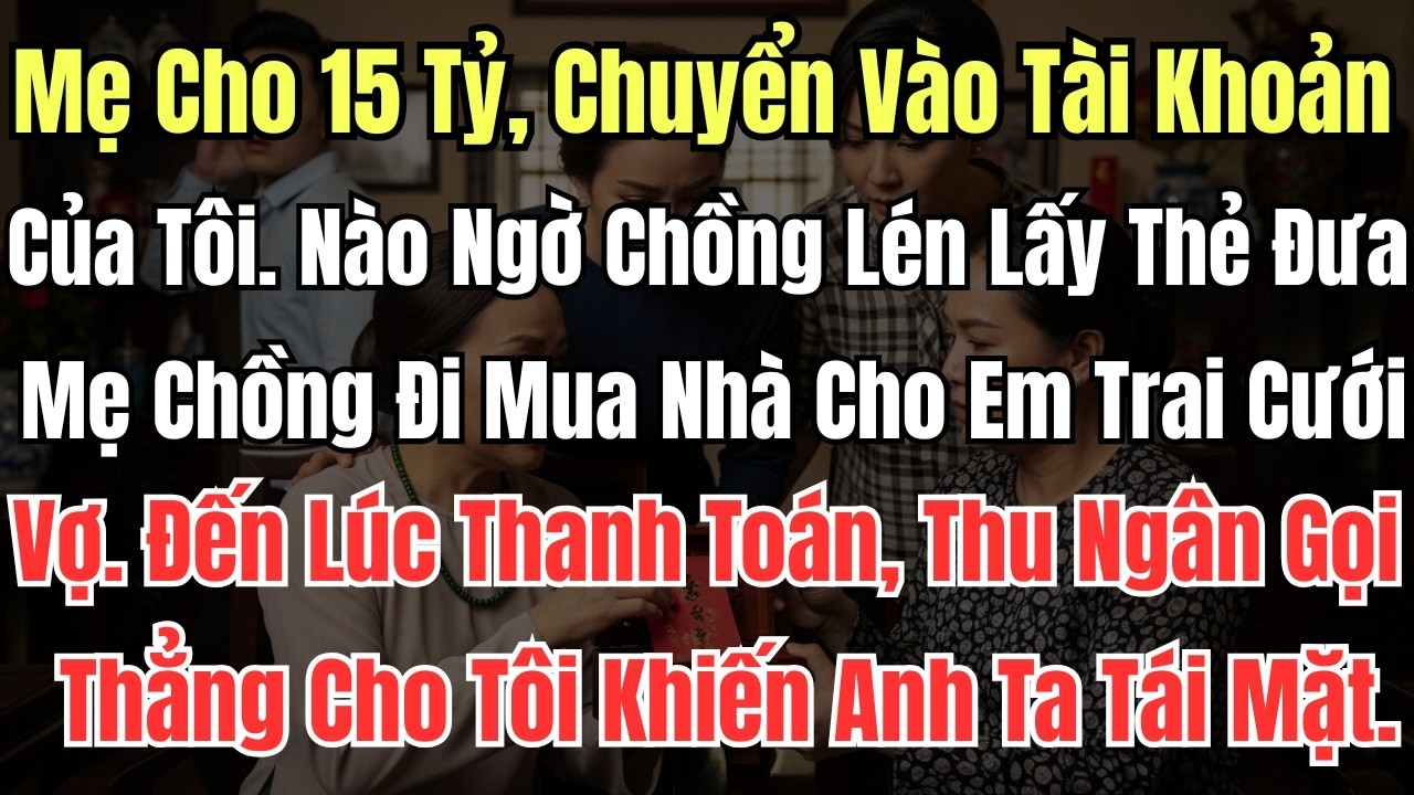 Mẹ Cho 15 Tỷ, Chuyển Vào Tài Khoản Của Tôi. Nào Ngờ Chồng Lén Lấy Thẻ Đưa Mẹ Chồng Đi Mua Nhà Cho Em