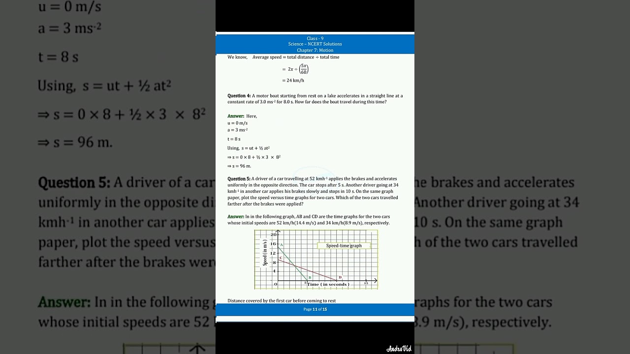 Class 9 |  Science Chapter 7:- Motion | Exercise  or question  answer | #science #physics