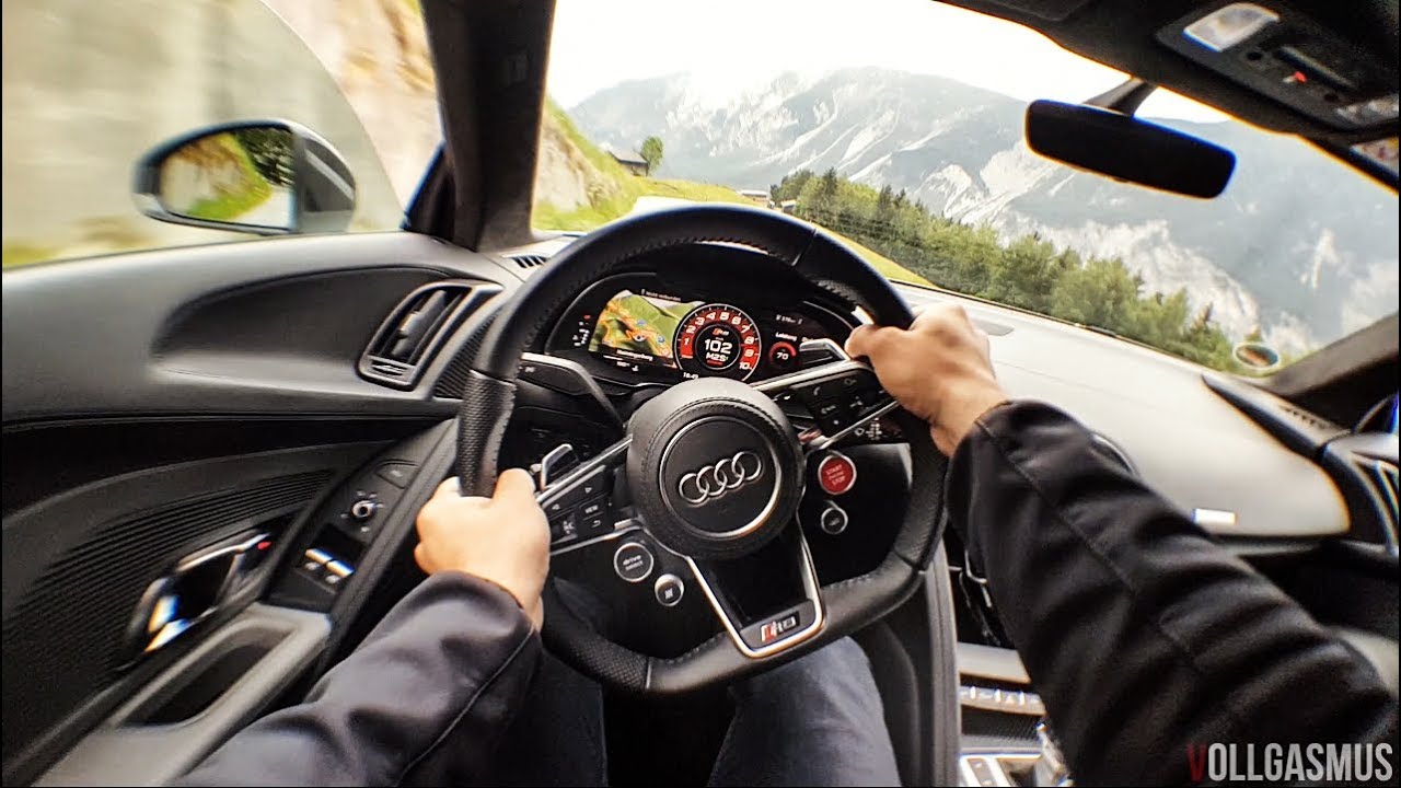 Audi R8 V10 Plus | POV Drive on Mountain Road | Loud Sound and Crackles