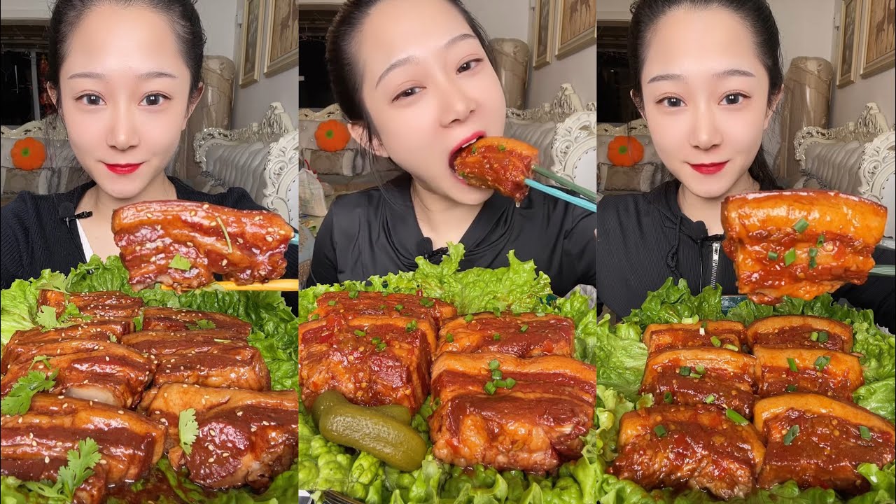 ASMR SOSLU ÇİN YEMEKLERİ SPICY CHINESE FOOD 吃辛辣的中国菜 (Pork Belly) 🍖MUKBANG 먹방 🌶