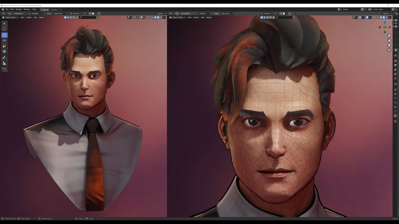 Blender - Create a 3D Male Head with Blender 2.9 - Outline style