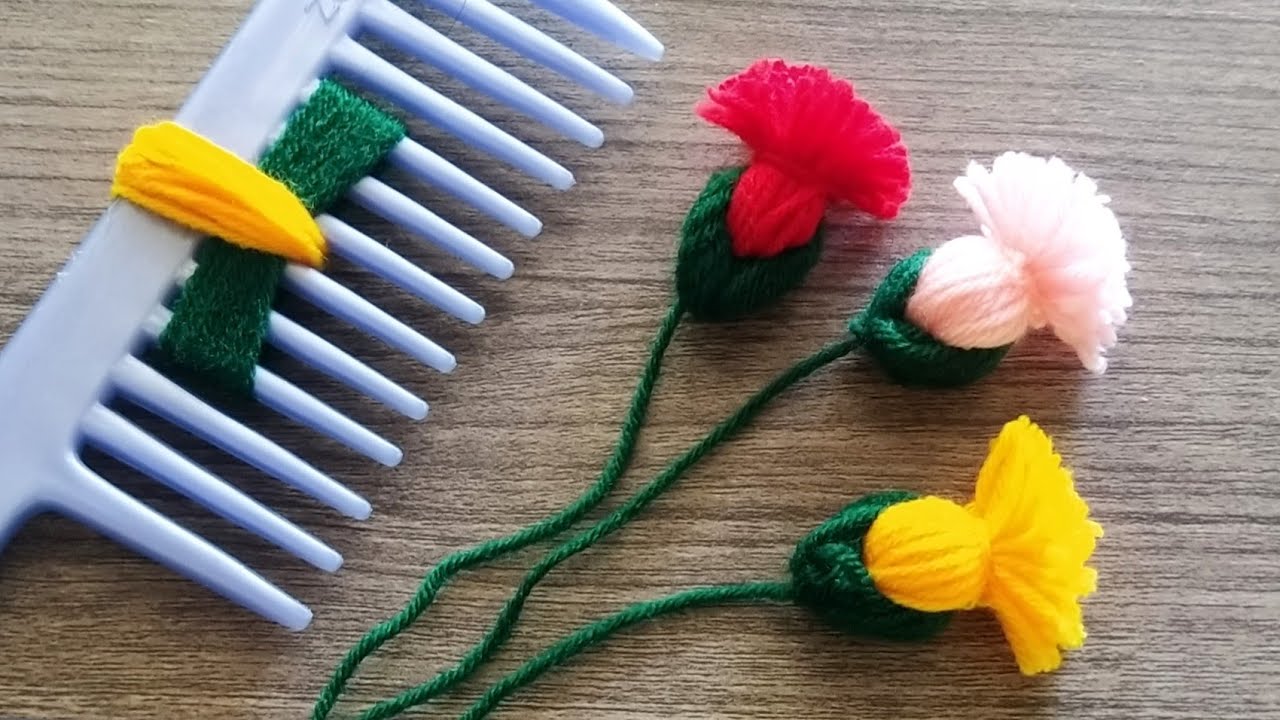 Amazing Hand Embroidery Woolen Flower making with Hair Comb | Easy Sewing Hack