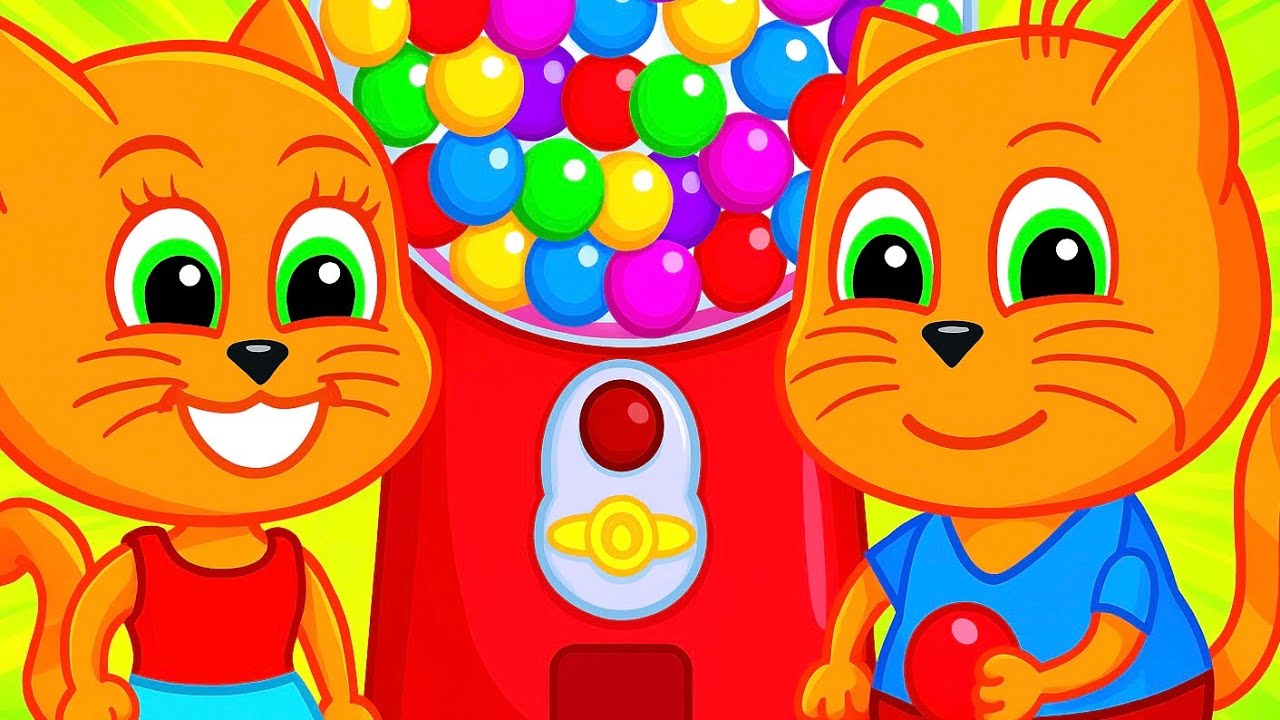 🔴 Família de Gatos - Máquina de Chicletes Desenho Infantil em Português Brasil