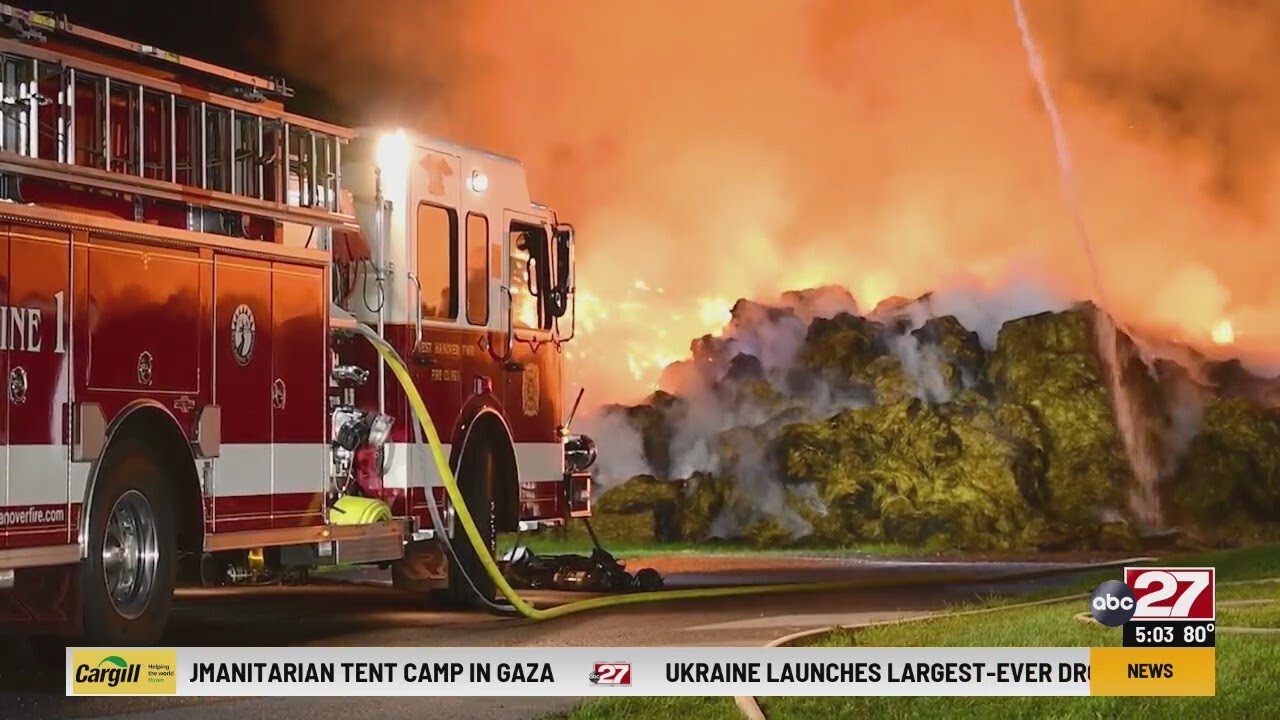 Firefighters battle massive hay bale fire in Dauphin County