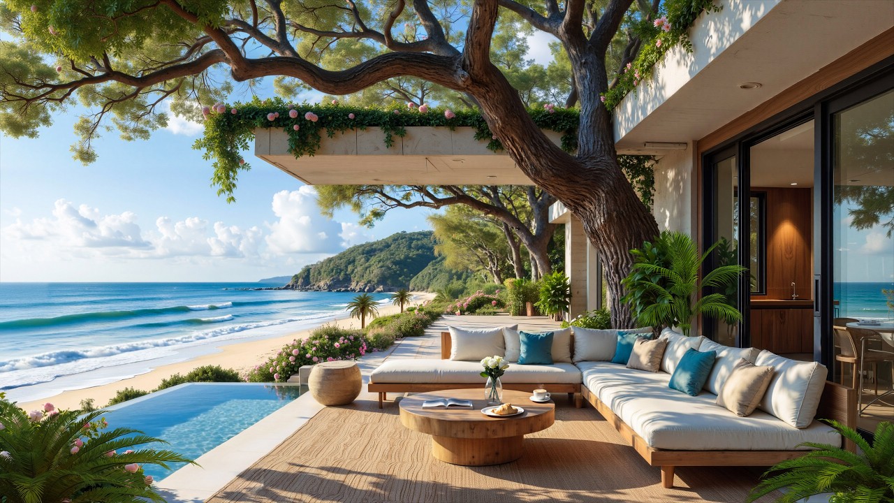 Relaxing Jazz Music at a Luxury Beachfront Villa with Infinity Pool and Beautiful Ocean View 🌊