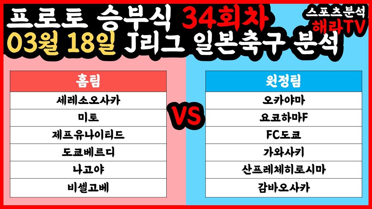 축구분석 03월 18일 J리그 일본축구분석 스포츠분석 승부식 승무패 프로토 토토