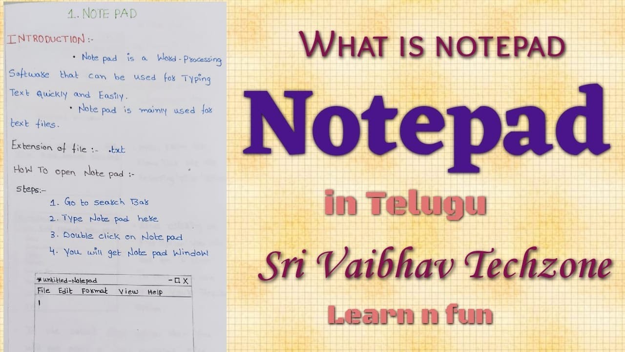 Notepad in Telugu | తెలుగులో LEARN COMPUTER TELUGU VIDEOS | Basics of Computers | Vaibhav Techzone