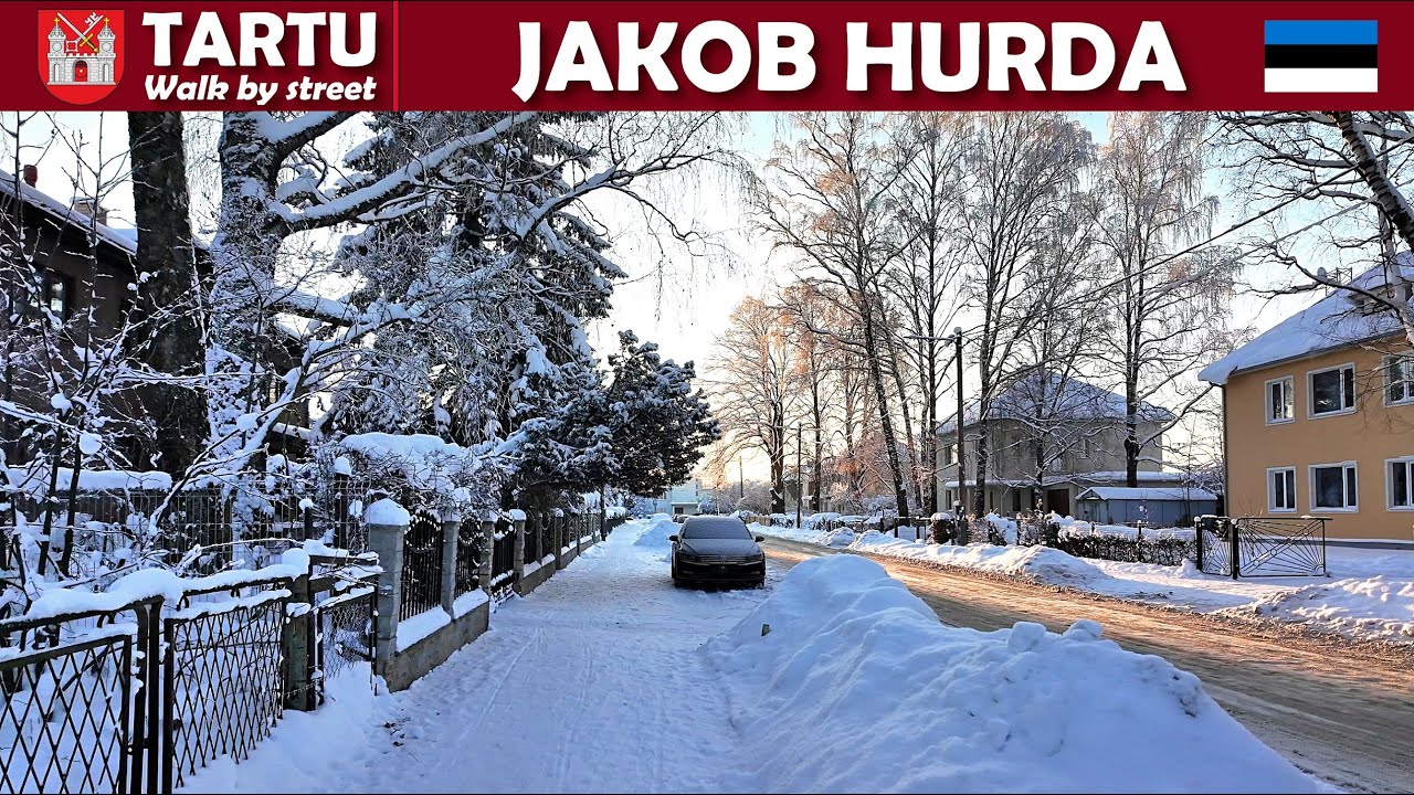 Tartu, Estonia. Walk by street. Jakob Hurda tänav/street. 4K