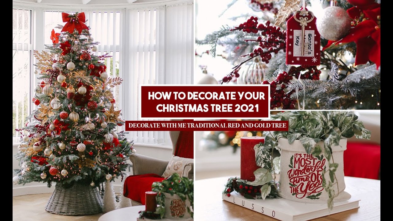CHRISTMAS TREE DECORATE WITH ME STEP BY STEP RED & GOLD 2021 | HOW TO DECORATE A CHRISTMAS TREE