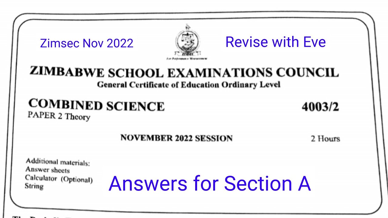 Zimsec November 2022, Combined Science Paper 2, Solutions for Section A