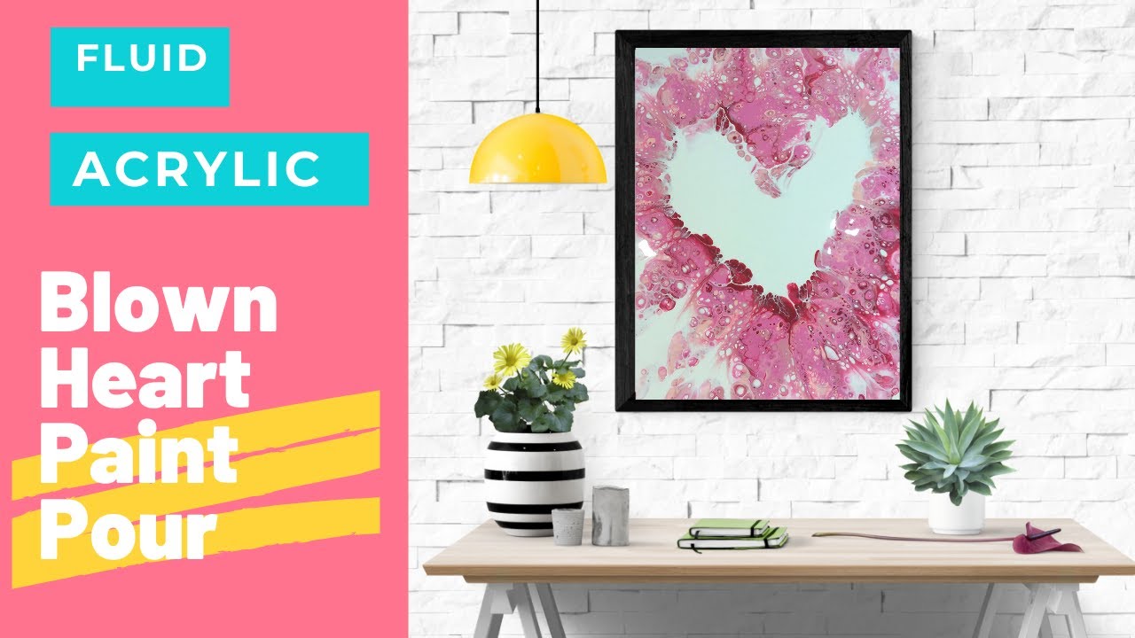 Blown Heart Paint Pour | Fluid Acrylic Heart Using The World's Smallest Leaf Blower
