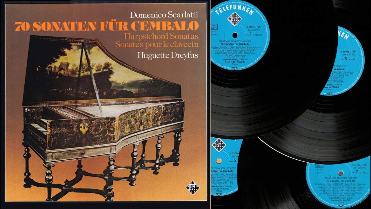 Huguette Dreyfus (harpsichord) Domenico Scarlatti, 70 Sonaten für Cembalo (4 LP Box Set)