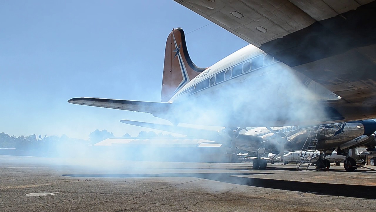 Douglas DC-4 ZS-AUB Close Up engine start