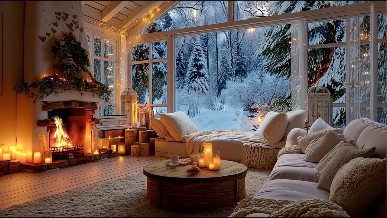 Cozy Winter Cabin ❄️ Relaxing Piano Music & Fireplace Sounds