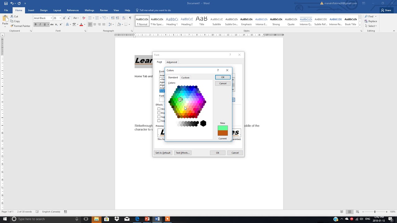 Microsoft Word:  Home Tab and Font Group in English