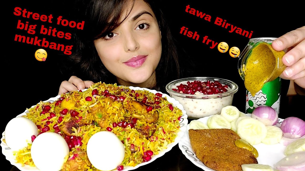 Eating Tawa Biryani |street style Chicken Biryani |Fish Fry |Food Eating Videos |Big Bites Mukbang 😋