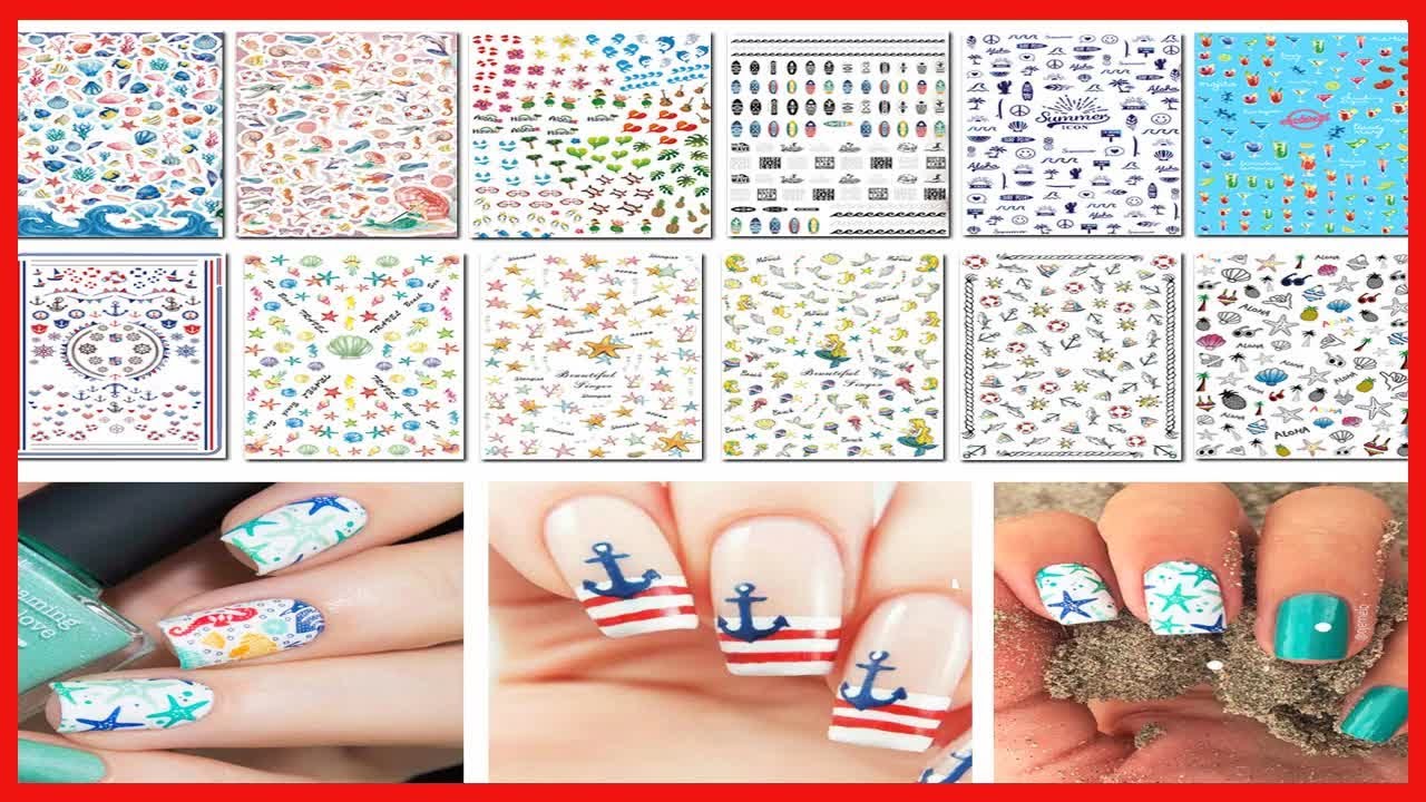 TailaiMei Summer Beach Nail Decals Stickers, 1500+ Pcs Self-Adhesive Tips DIY Nail Art Design