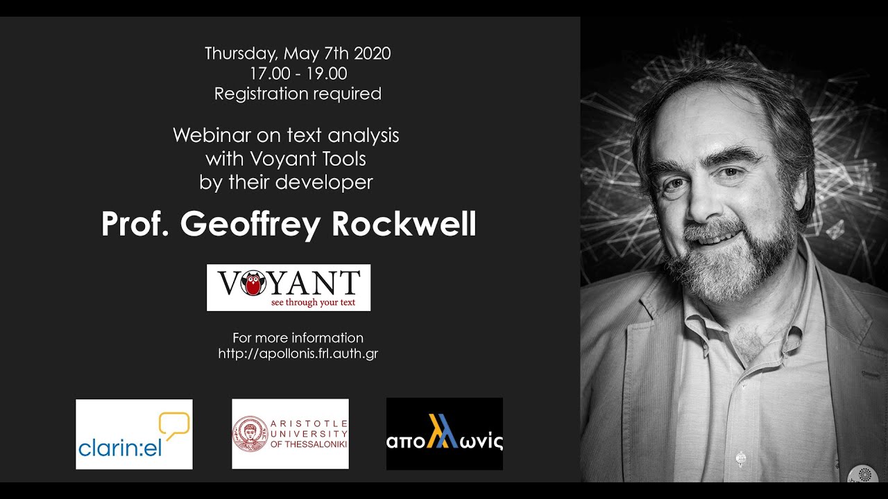 Webinar on text analysis with Voyant Tools by their developer Professor Geoffrey Rockwell