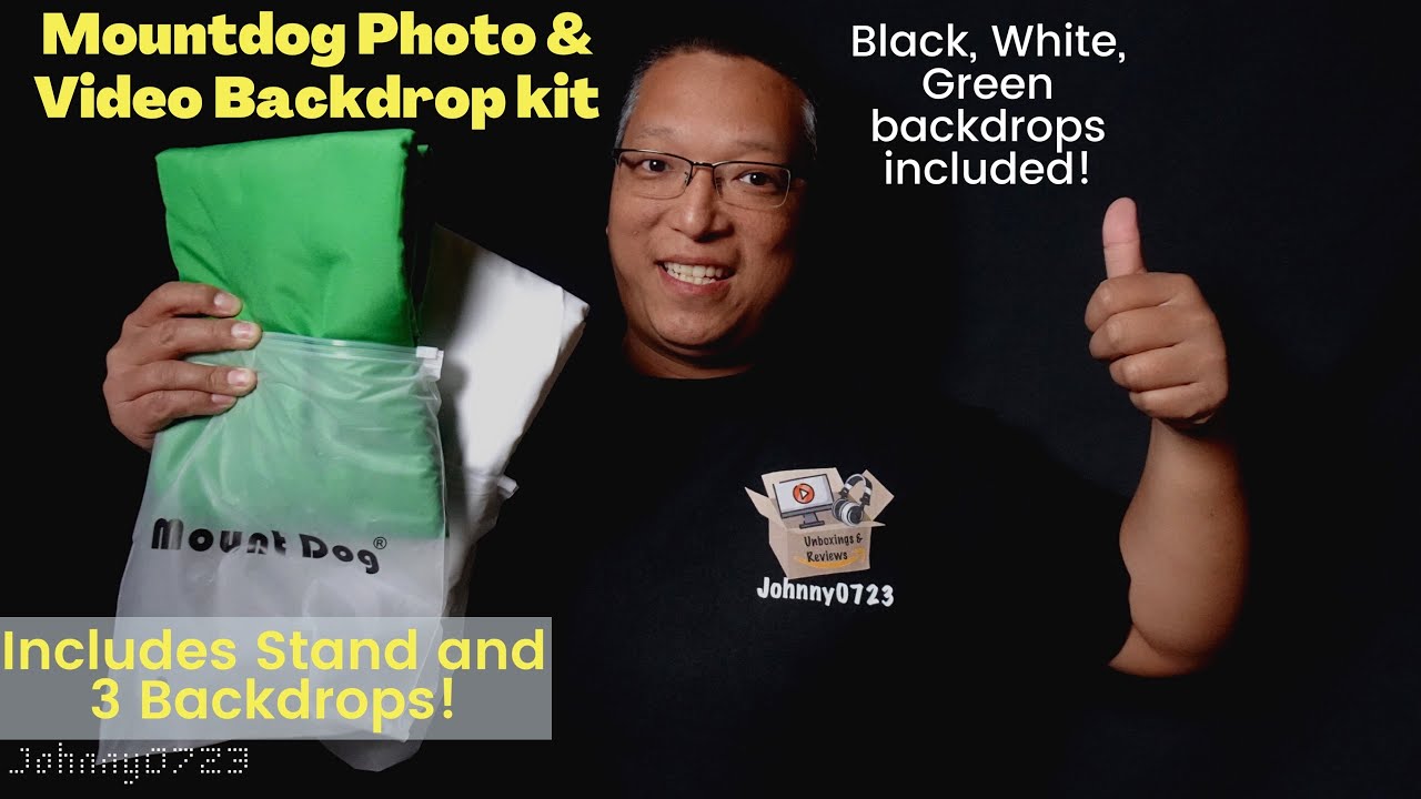 Photo and Video Backdrop Set - Comes with Stand and Black/White/Chroma Key Green backdrops, MountDog