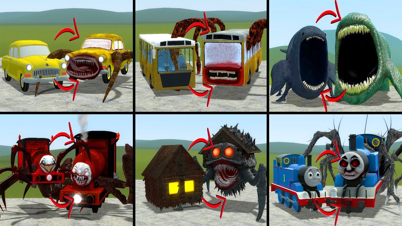 EVERYTHING TURNED INTO MONSTERS: HOUSE HEAD, CAR EATER, BUS EATER, THE BLOOP AND FRIENDS IN GMOD!!