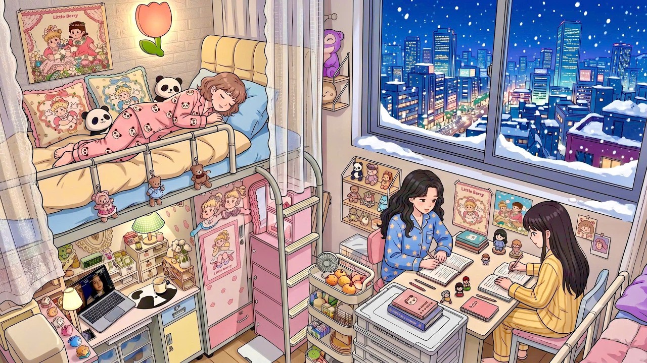 Late Snow Night Study with Besties❄️ | Youth, Hard work & Beautiful memories | Dorm life Ghibli