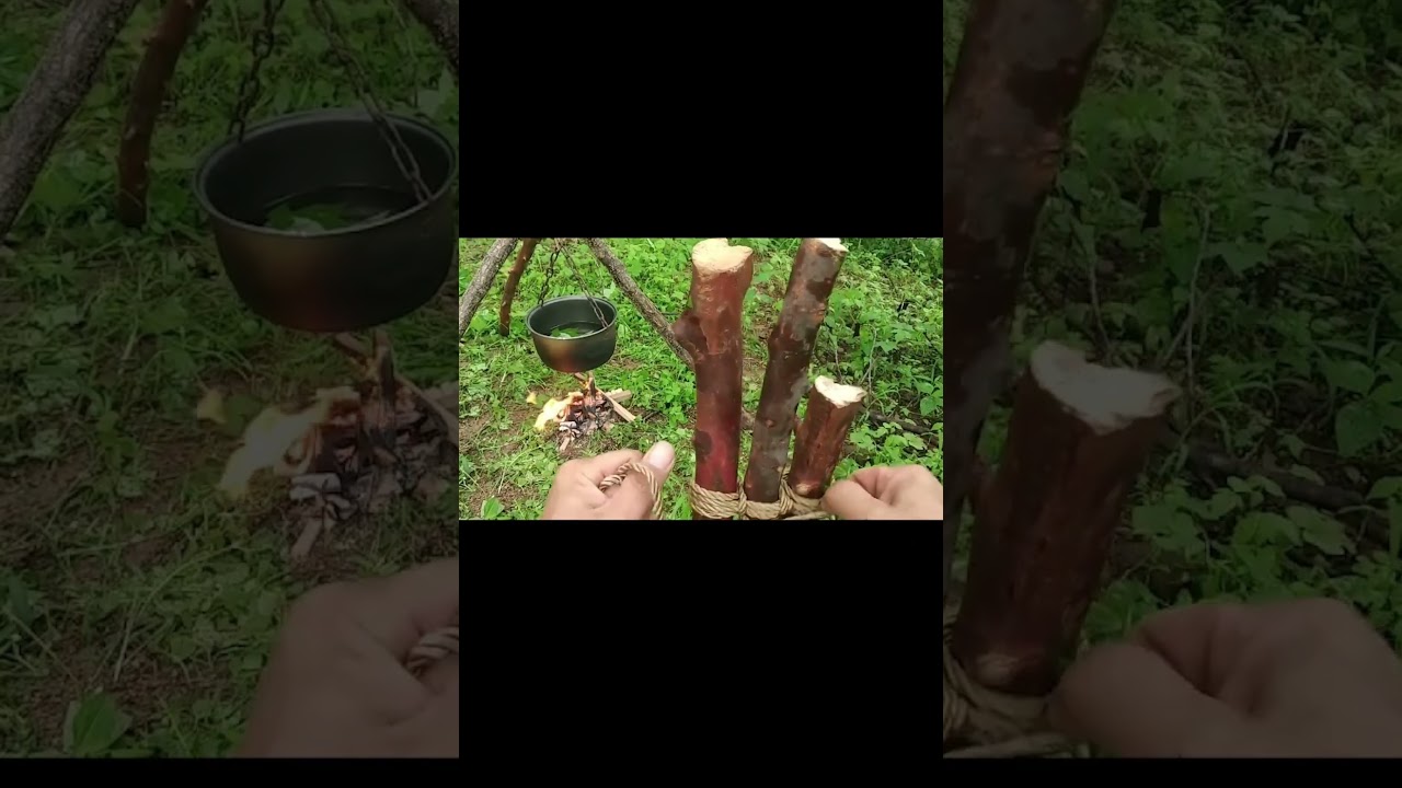 How to make a small tripod camping chair out of tree branches? 