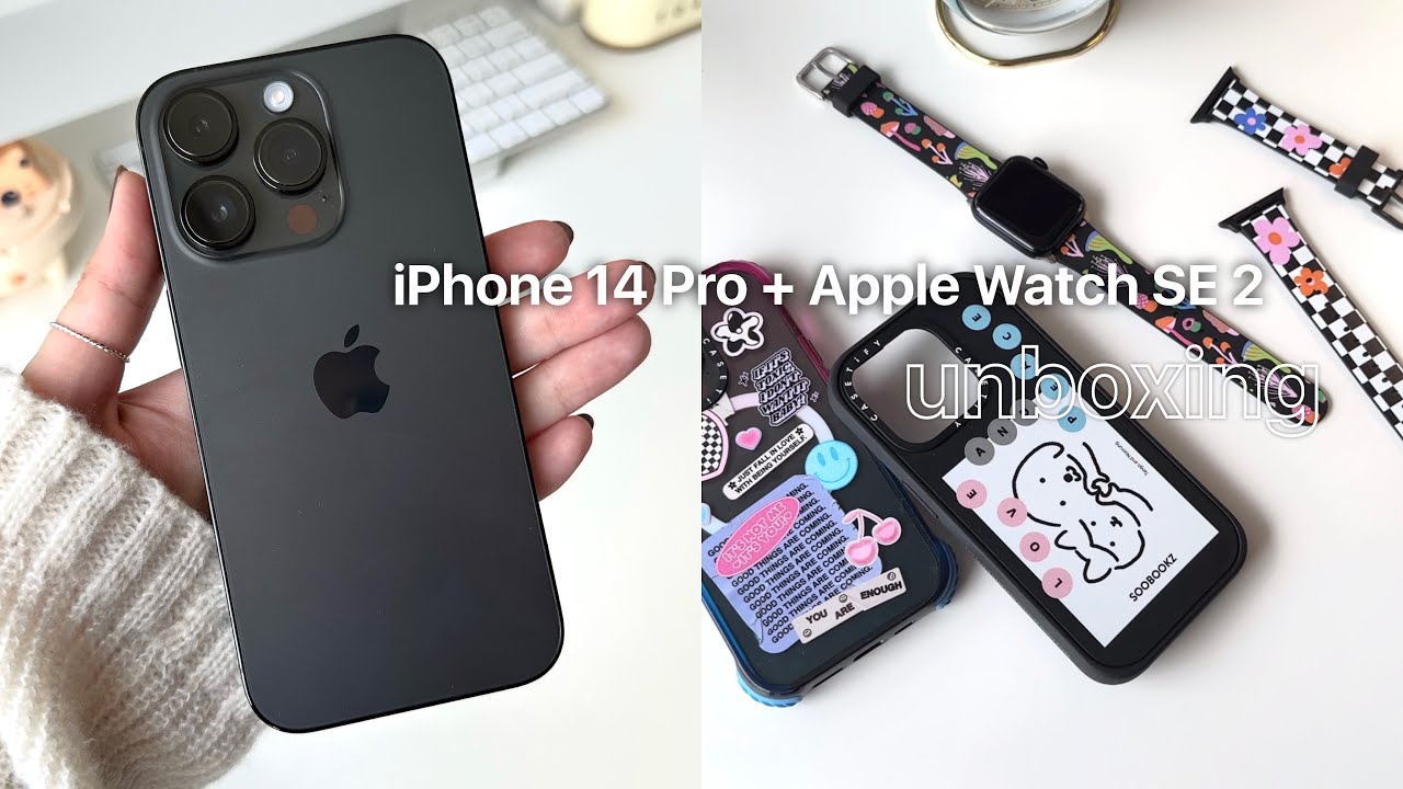 Распаковка iPhone 14 Pro (Space Black) + Apple Watch SE 2 | настройка + аксессуары | эстетическая...