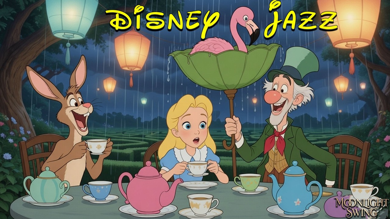 Disney Jazz – Alice’s Rainy Tea Party ✨ Cozy Night Ambience & Soft Jazz Mood