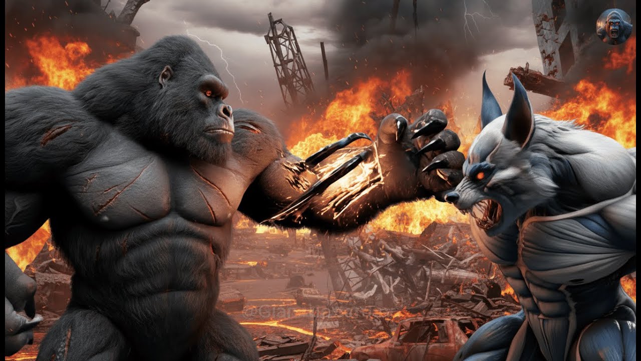 Epic Showdown: King Kong battles the giant werewolf. in the City!