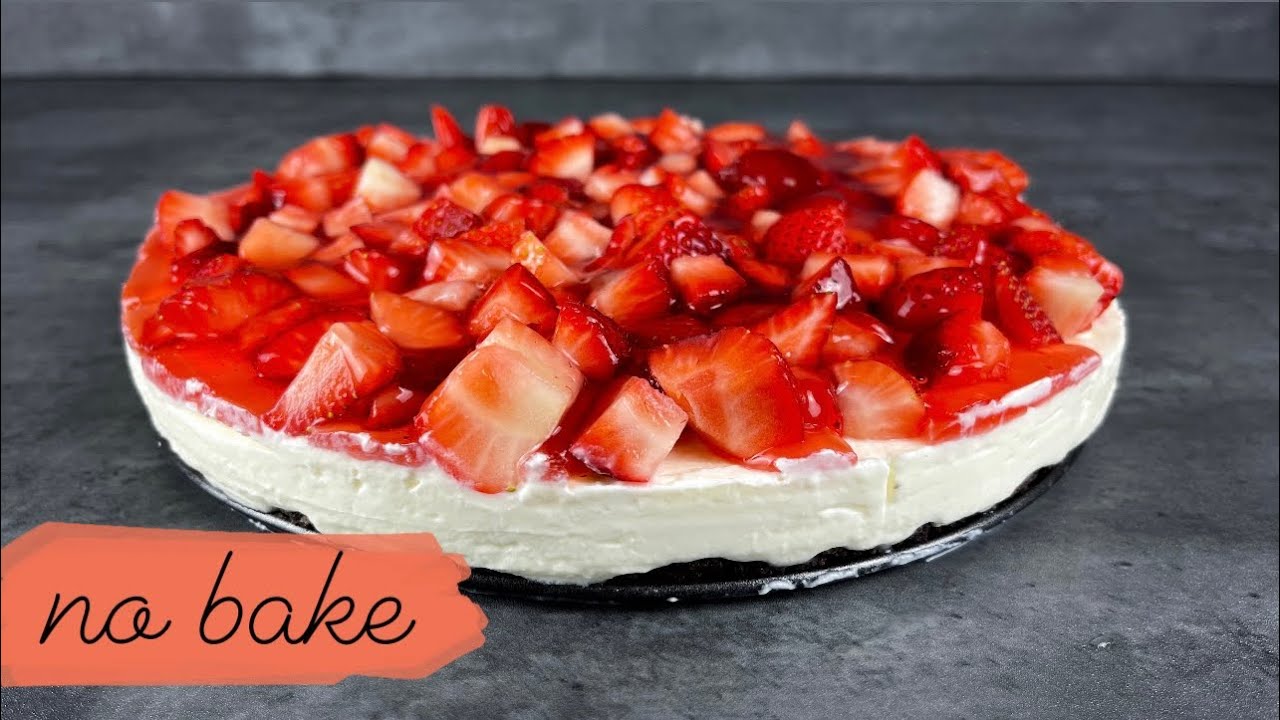 Frischer Joghurtkuchen mit Erdbeeren ohne Backen | einfach und schnell