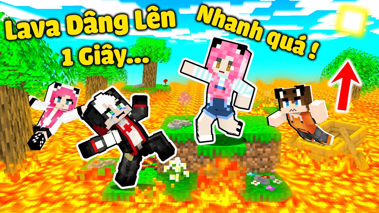 MỀU THỬ THÁCH 24GIỜ SINH TỒN 1 GIÂY LAVA DÂNG LÊN TRONG MINECRAFT*1NGÀY REDHOOD SỐNG TRONG LAVA MCPE