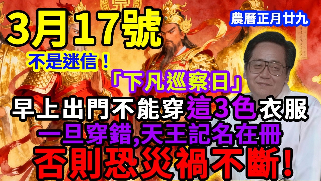 不是迷信！3月17號，農曆正月廿九，「四天王下凡巡察日」，早上出門萬萬不能穿這3色衣服，一旦穿錯，四天王當場記名在冊，霉運纏身，否則全家恐災禍不斷！#佛學 #佛淨 #佛陀 #佛法 #佛教 #修行