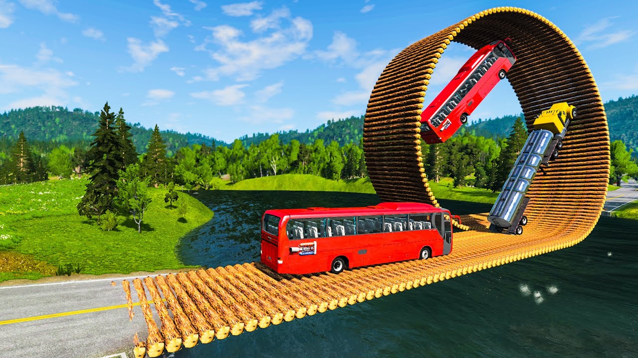Cars vs Impossible Loop Bridge Over River — BeamNG.Drive — Rescind Gaming