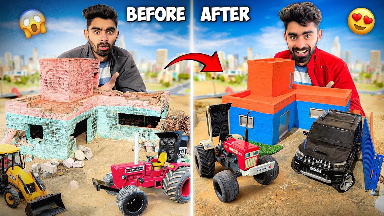 I Build a mini old house into new one using bricks with Rc Tractor in mini city 🔥@aakash946