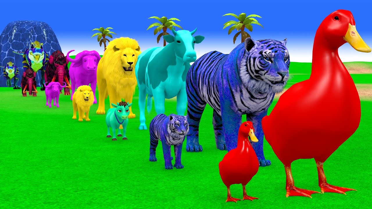 Long Slide Game with Cow Elephant Gorilla Hippopotamus Tiger 3d Animal Game Funny 3d Animals