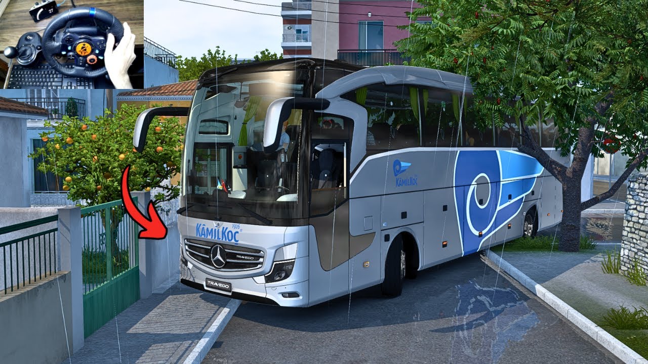 Smooth Bus Driving in Rain Through Narrow Streets of Greece | Bus Simulator | Logitech G29 Setup