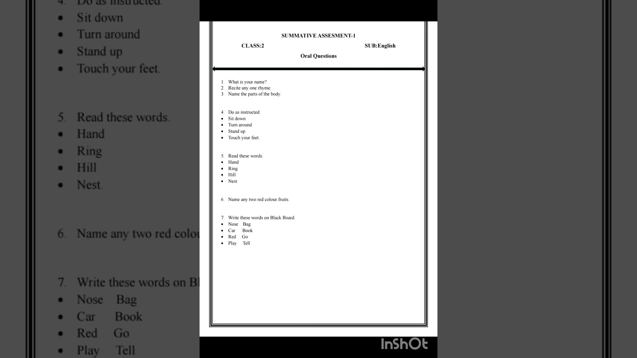 @SA 1# Class 2 English# Oral Questions#Nali Kali#Sep 2025#