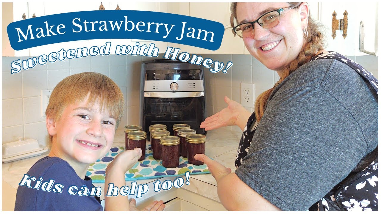 Making Strawberry Jam With My Son || Honey Sweetened Strawberry Jam || Canning For My Family